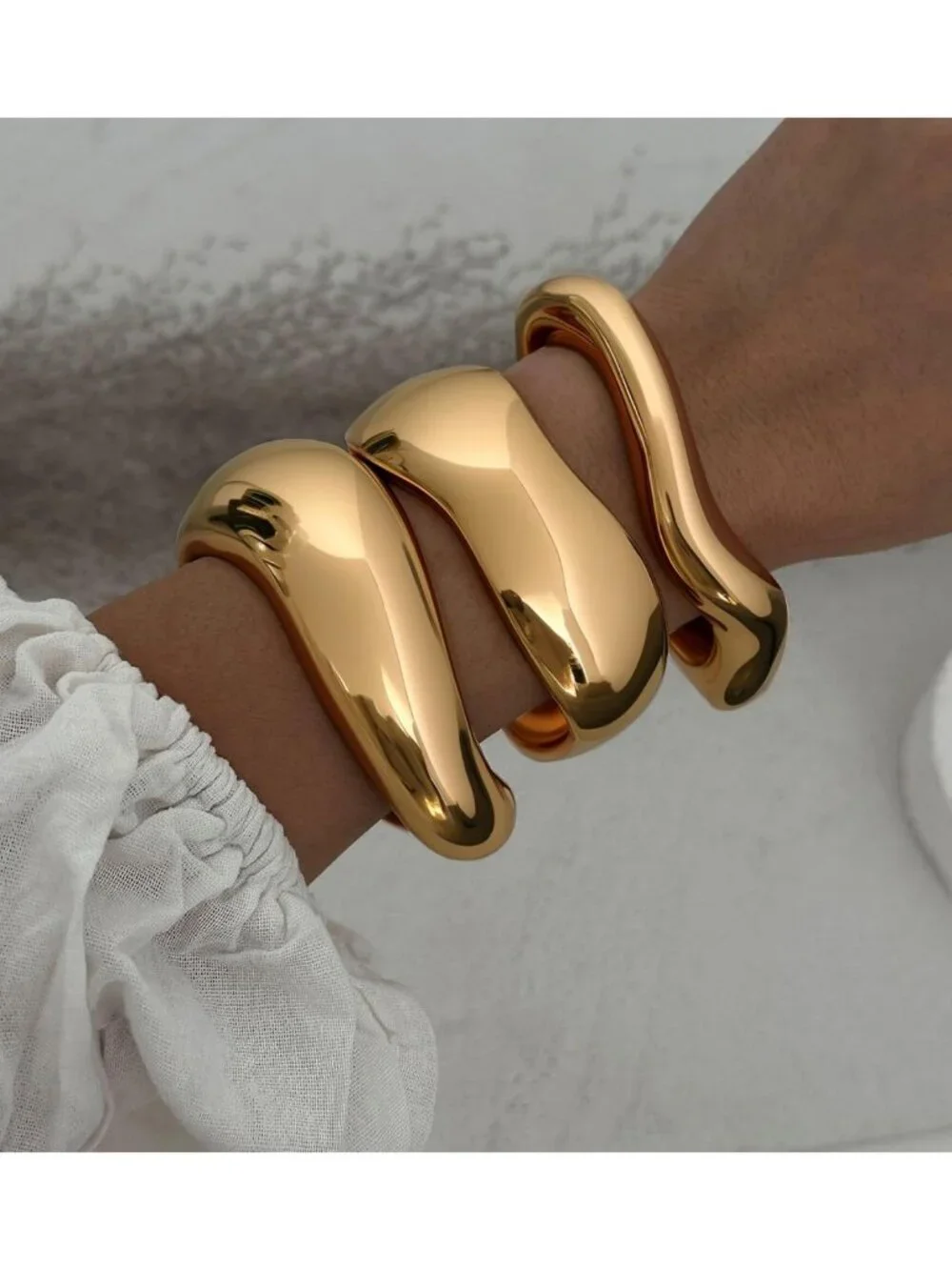 Trendy Chunky Gold Bangle Bracelets Set, 14k Plated Cuff Stackable Jewelry Gifts